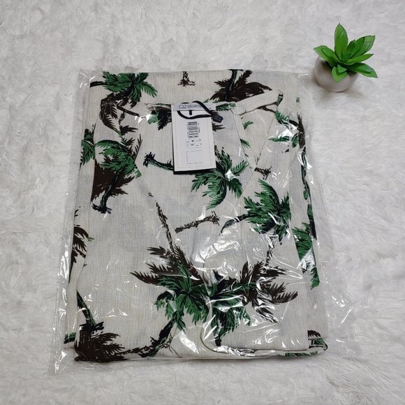 Q2 Long Cream Palm Tree Dress w/ Deep Neckline - Picture 5 of 6